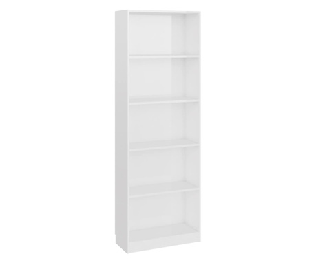 5-szintes magasfényű fehér forgácslap könyvszekrény 60x24x175cm