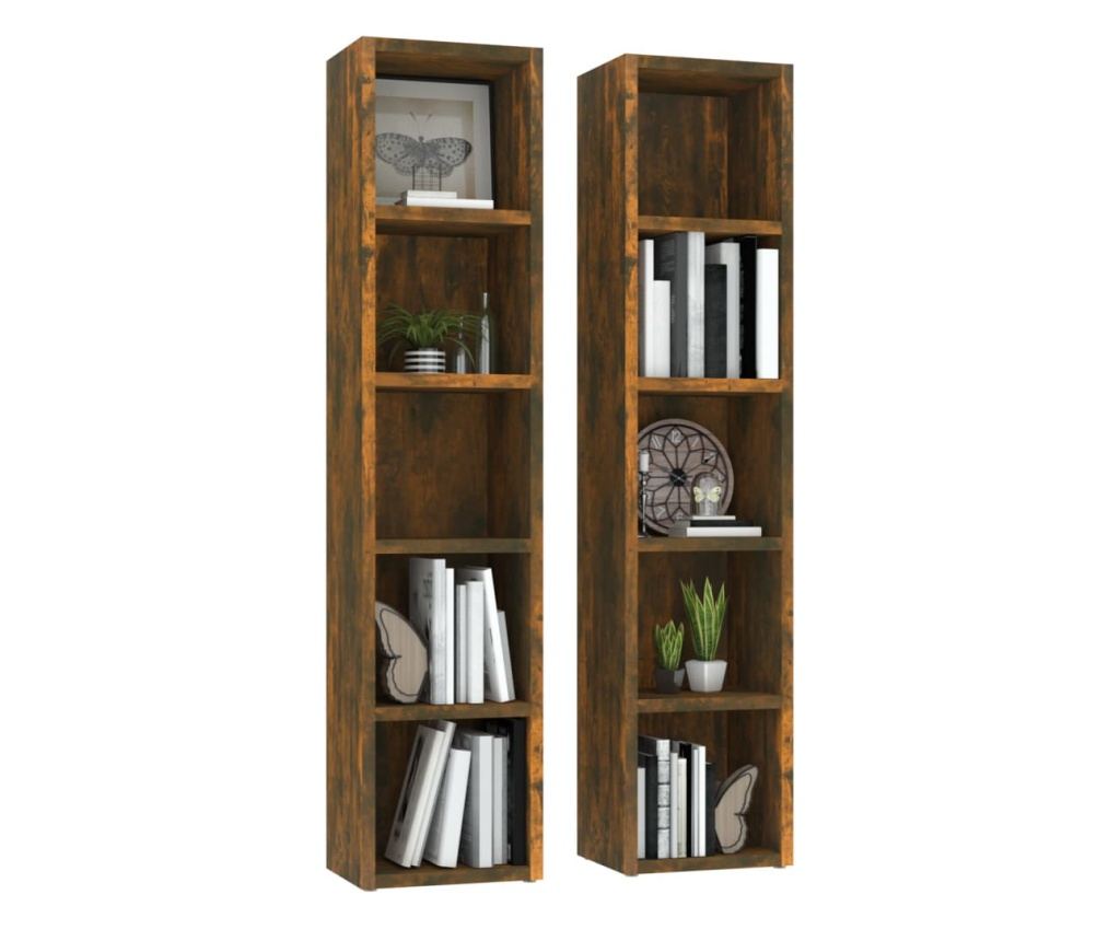 Ντουλάπι CD 2 τεμάχια καπνιστή δρυς 21x16x93,5 εκ. επεξεργασμένο ξύλο - 3