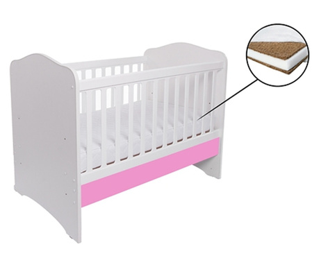 MCT Como ágy fiók nélkül - fehér, rózsaszín + kókusz matrac 10 cm