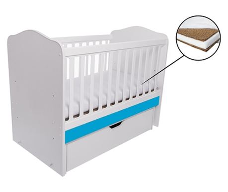 MCT Como hintaágy - fehér kékkel + kókusz matrac 10 cm