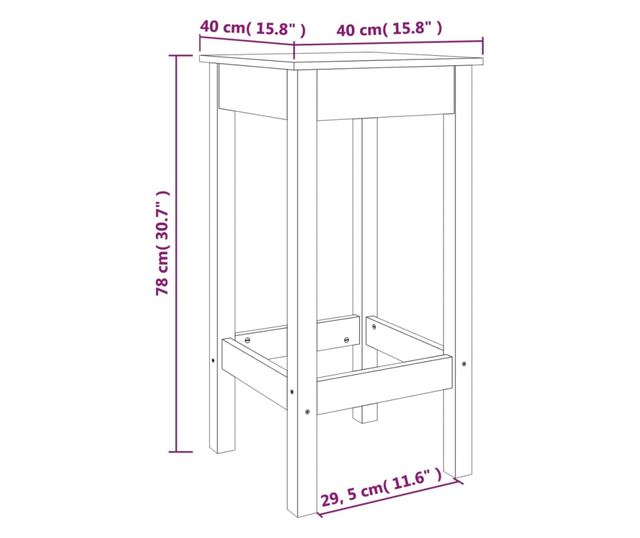 Barski stoli, 2 kosa, bela, 40x40x78 cm, masivni borov les