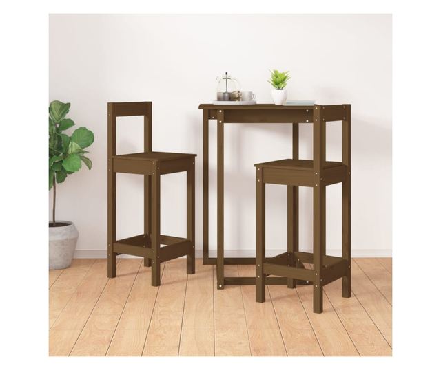 Bar stolčki 2 kosi. medena rjava 40x41,5x112 cm masivno borovo les.