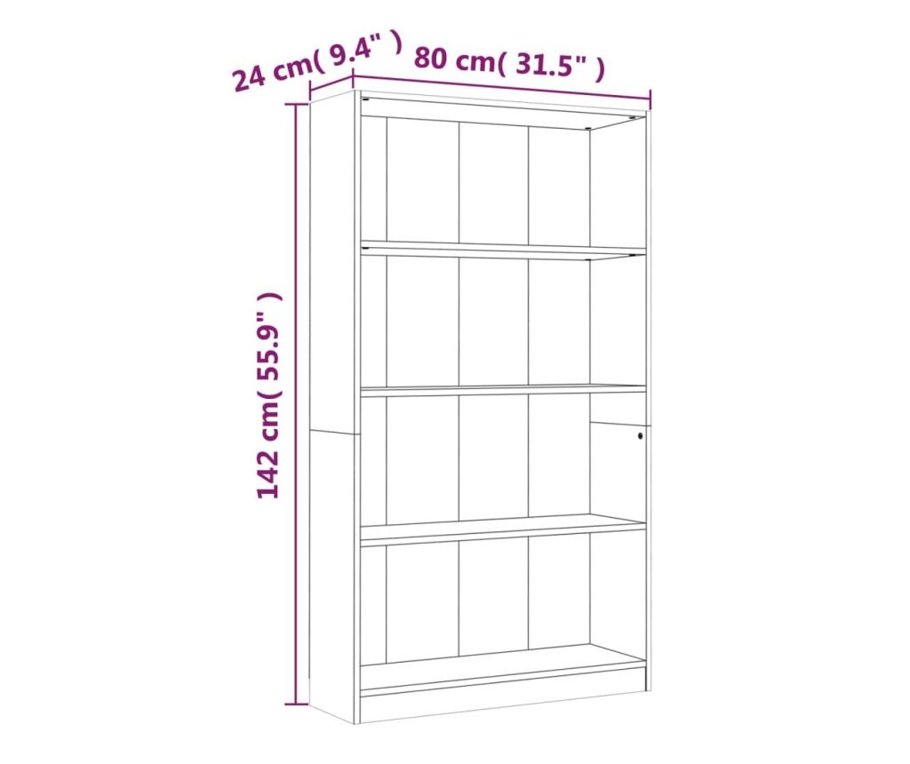 Βιβλιοθήκη 4 Επιπέδων Καπνιστός Δρυς 80x24x142 εκ. από Σύνθετη Ξυλεία - 7