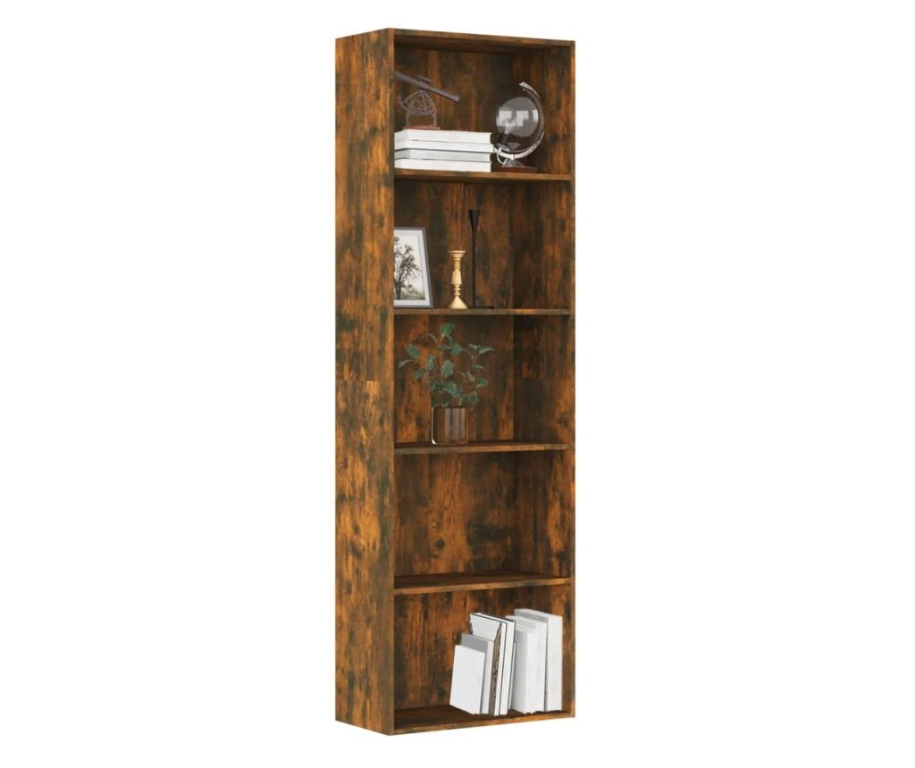 Βιβλιοθήκη 5 Επιπέδων Καπνιστός Δρυς 60x30x189 cm από Επεξεργασμένο Ξύλο - 3