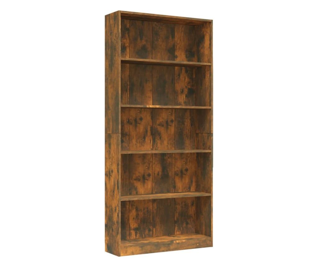 Βιβλιοθήκη 5 Επιπέδων Καπνιστός Δρυς 80x24x175 εκ. από Σύνθετη Ξυλεία - 2