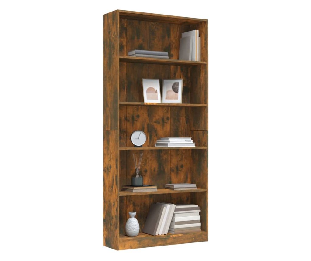 Βιβλιοθήκη 5 Επιπέδων Καπνιστός Δρυς 80x24x175 εκ. από Σύνθετη Ξυλεία - 3