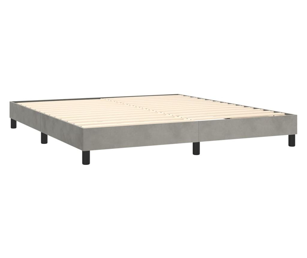 Легло с пружинен матрак и LED, светло сиво, 160x200 см, кадифе - 5
