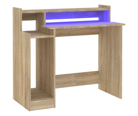 sonoma-tölgyszínű szerelt fa íróasztal LED-ekkel 97x90x45 cm