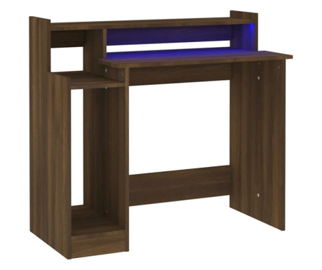 Pisalna miza z LED lučkami rjavi hrast 97x45x90 cm inž. les