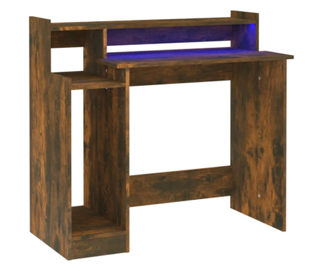 Pisalna miza z LED lučmi dimljeni hrast 97x45x90 cm inž. les