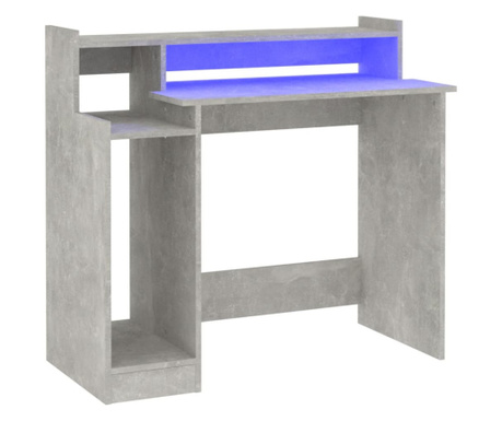betonszürke szerelt fa íróasztal LED-ekkel 97 x 90 x 45 cm