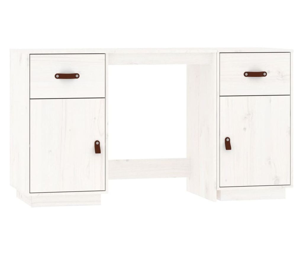 Pisalna miza z omarami, bela, 135x50x75 cm, masivni borovec - 2