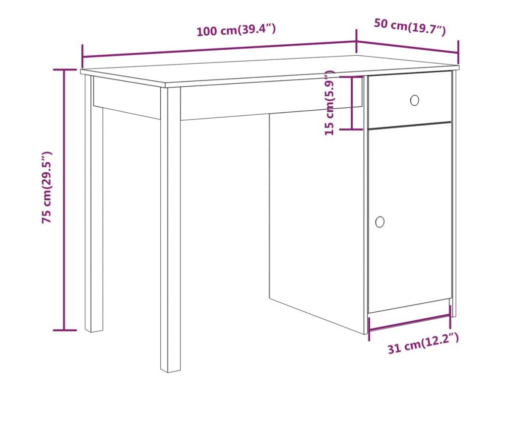 Γραφείο, λευκό, 100x50x75 εκ., μασίφ ξύλο πεύκου - 10