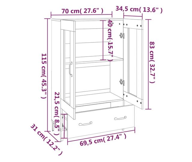 füstös tölgy színű szerelt fa magasszekrény 70 x 31 x 115 cm