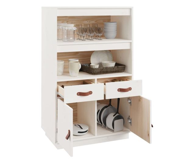 Tall Cabinet, White, 67x40x108.5 cm, Solid Pine Wood