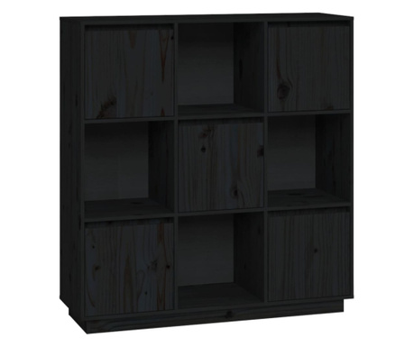 Висок шкаф, черен, 110,5x35x117 см, борово дърво масив