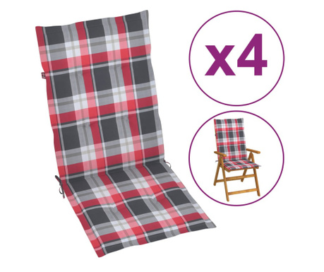 Възглавници за градински столове 4 бр червено каре 120x50x4 см