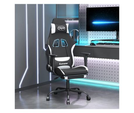Περιστρεφόμενη Καρέκλα Gaming με Υποπόδιο, Μαύρο και Λευκό, Ύφασμα