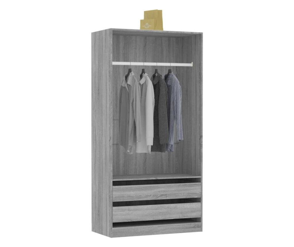 Гардероб, сив сонома, 100x50x200 см, инженерно дърво - 5