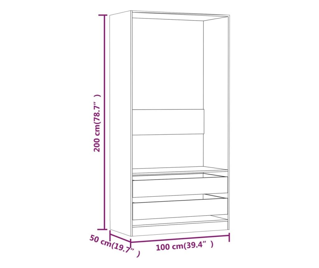 Гардероб, сив сонома, 100x50x200 см, инженерно дърво - 11