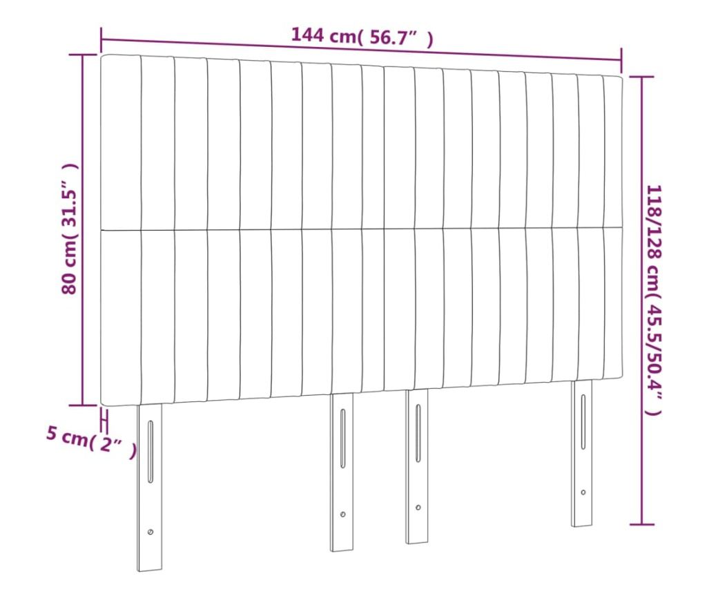 LED Табла за легло, Тъмно сиво, 144x5x118/128 см, Кадифе - 6