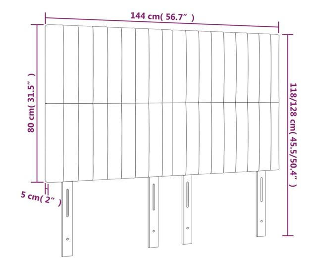 LED Табла за легло, Черно, 144x5x118/128 см, Кадифе