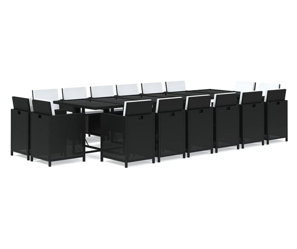 Градински комплект с възглавници 17 части полиратан черен - 2