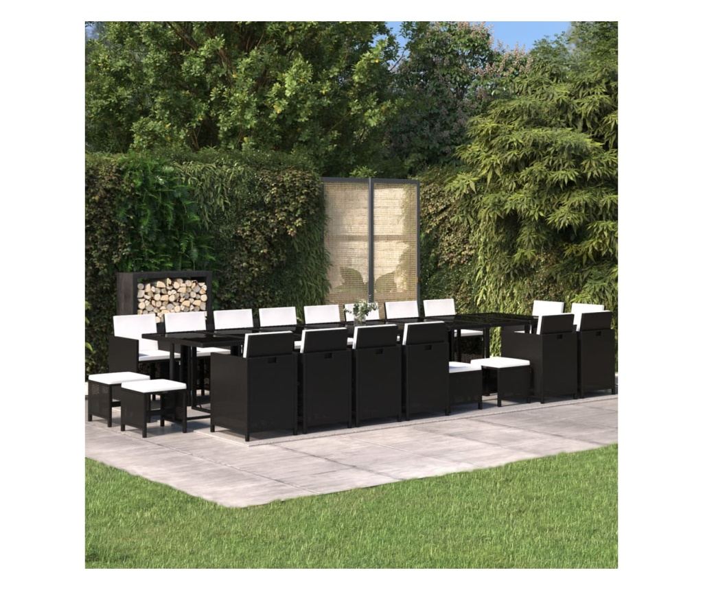 Градински комплект с възглавници 21 части полиратан черен - 3