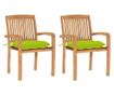 Градински столове с яркозелени възглавници, 2 бр., Масивно тиково дърво thumbnail 1