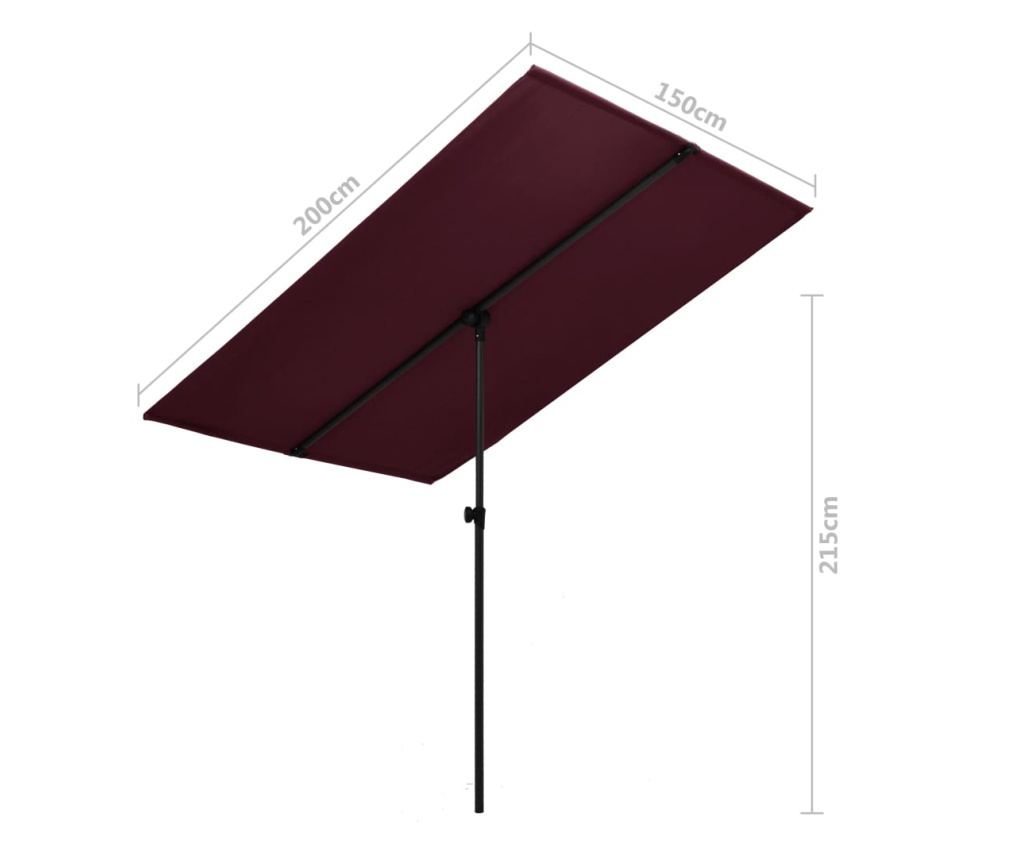 Zunanji senčnik, aluminijast drog, bordo rdeč, 2 x 1,5 cm - 7