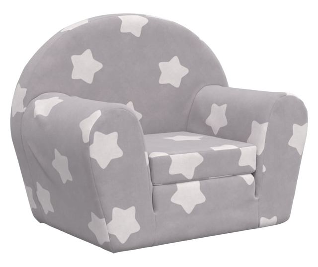 Otroška kavč, svetlo siva z zvezdami, mehak pliš
