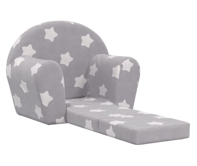 Otroška kavč, svetlo siva z zvezdami, mehak pliš