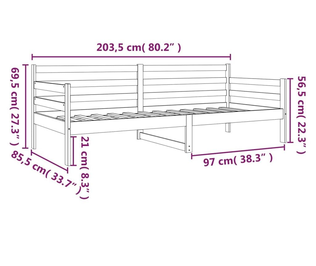 Дневно легло, 80x200 см, Масивна борова дървесина - 9