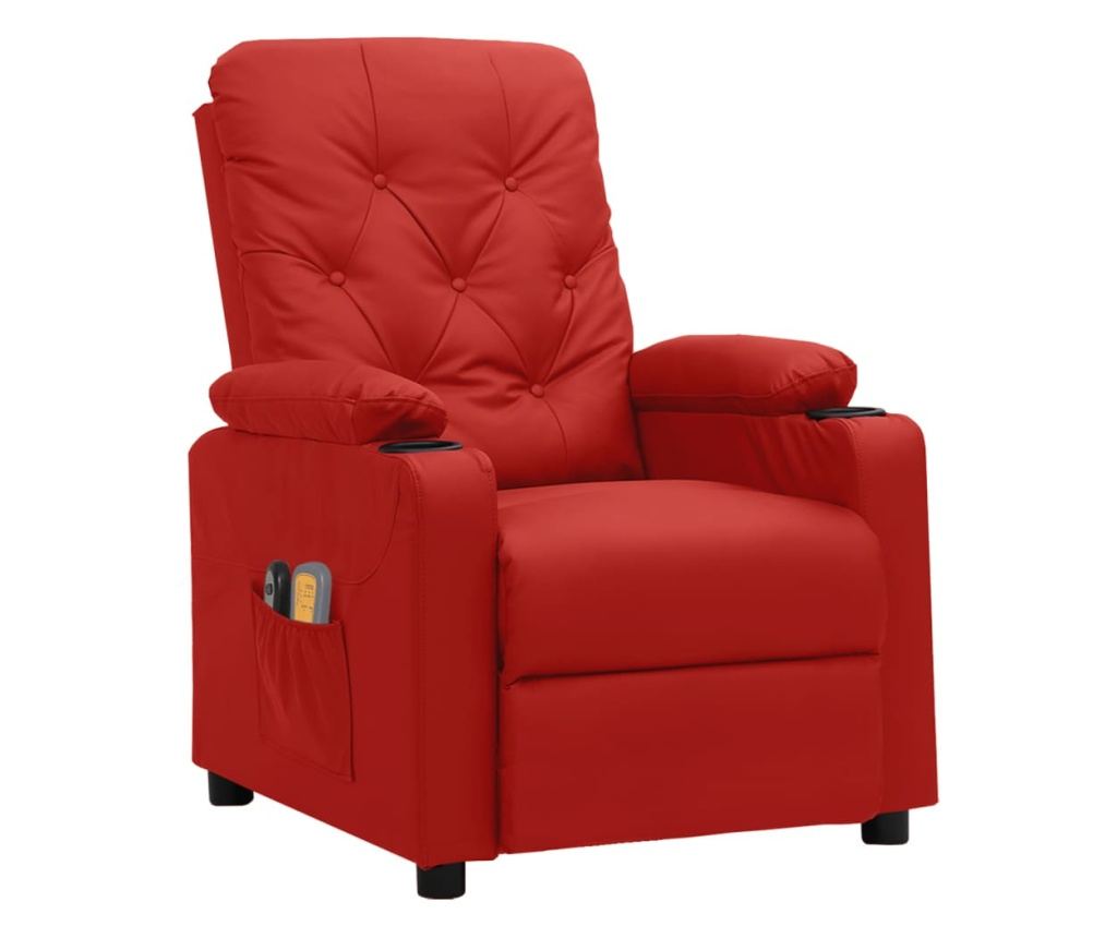 Електрически реклайнер масажен стол, бордо, изкуствена кожа - 2