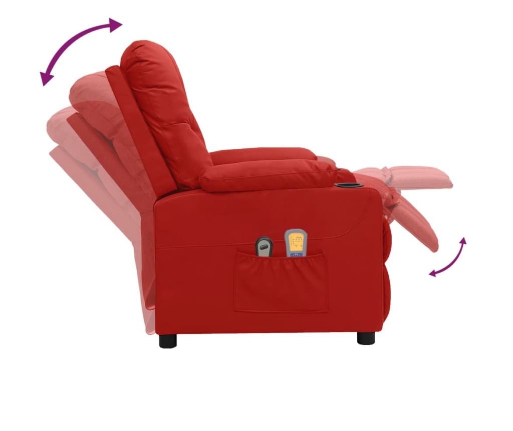 Електрически реклайнер масажен стол, бордо, изкуствена кожа - 6