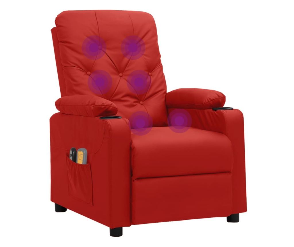 Електрически реклайнер масажен стол, бордо, изкуствена кожа - 7