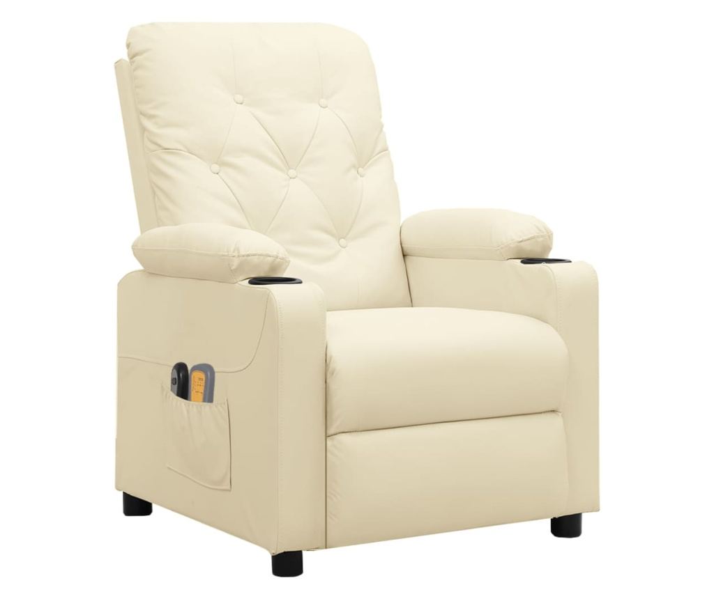 Електрически реклайнер масажен стол, кремав, изкуствена кожа - 2