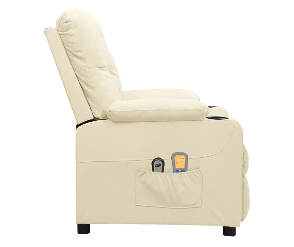 Електрически реклайнер масажен стол, кремав, изкуствена кожа - 4