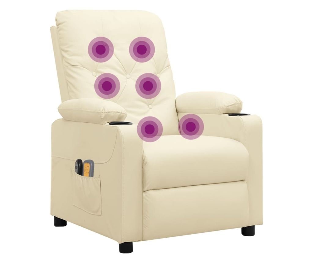 Електрически реклайнер масажен стол, кремав, изкуствена кожа - 7