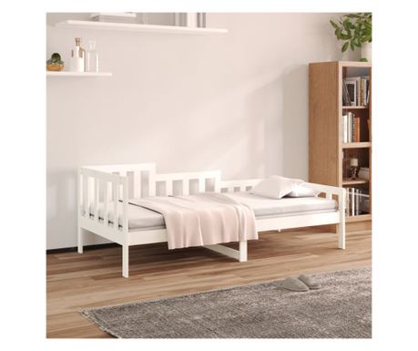 Κρεβάτι ημέρας, Λευκό, 90x200 εκ., Μασίφ Πεύκο