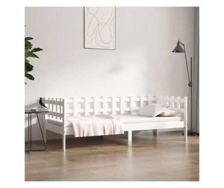 Κρεβάτι ημέρας, λευκό, 90x200 εκ., μασίφ ξύλο πεύκου