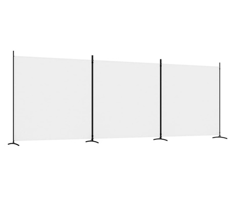 Paravan de cameră cu 3 panouri, alb, 525x180 cm, textil