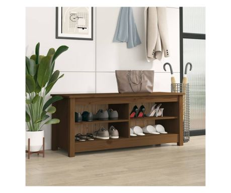 Παγκάκι Παπουτσοθήκη, Honey Brown, 110x38x45.5 εκ. από Μασίφ Ξύλο Πεύκου