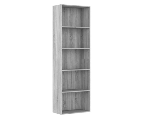 Bibliotecă 5 niveluri gri sonoma 60x30x189 cm lemn compozit