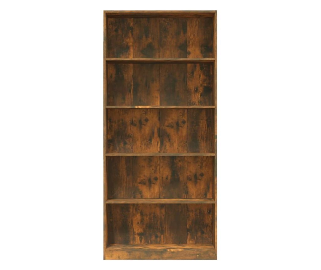 Βιβλιοθήκη 5 Επιπέδων Καπνιστός Δρυς 80x24x175 εκ. από Σύνθετη Ξυλεία - 4