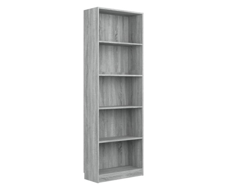 Bibliotecă cu 5 niveluri gri sonoma 60x24x175 cm lemn compozit