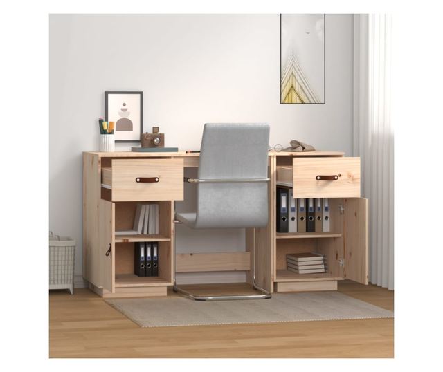 Pisalna miza z omarami, 135x50x75 cm, masivni borov les