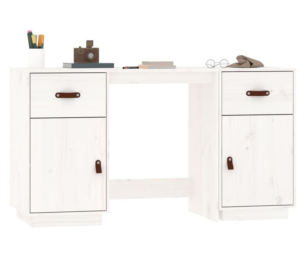 Pisalna miza z omarami, bela, 135x50x75 cm, masivni borovec - 4