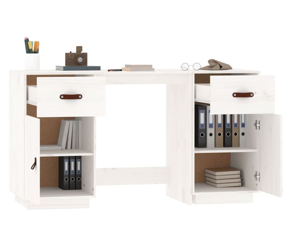 Pisalna miza z omarami, bela, 135x50x75 cm, masivni borovec - 5