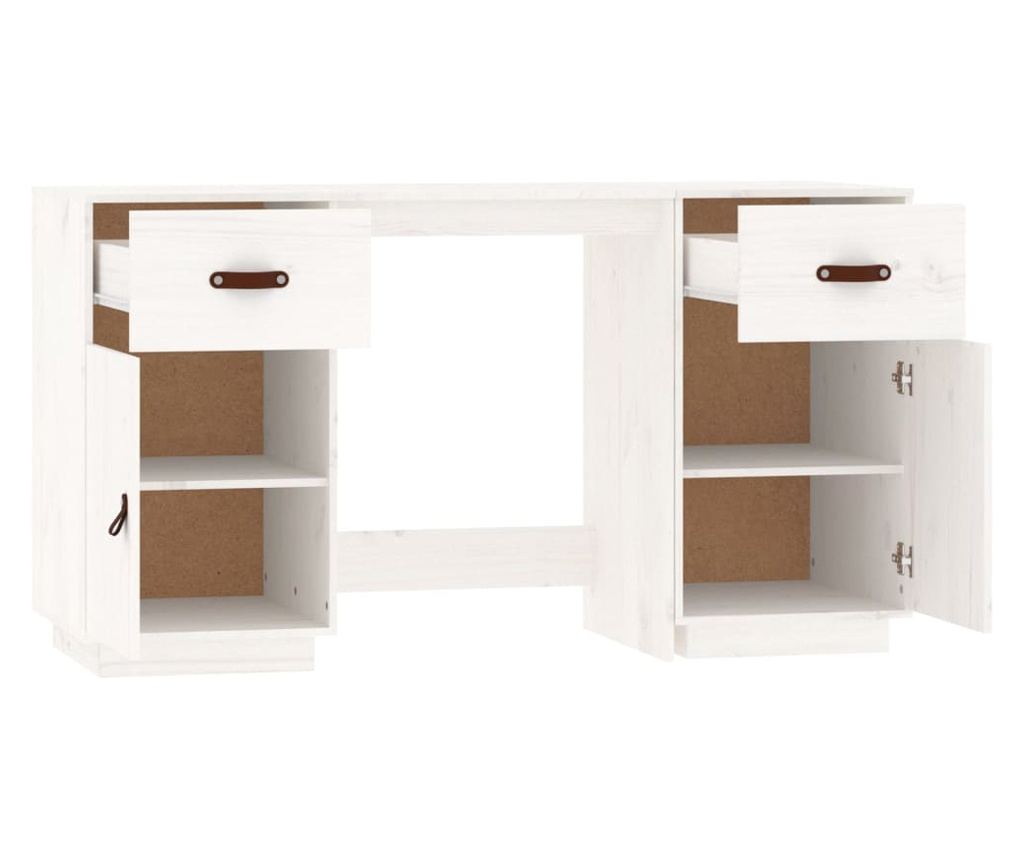 Pisalna miza z omarami, bela, 135x50x75 cm, masivni borovec - 6